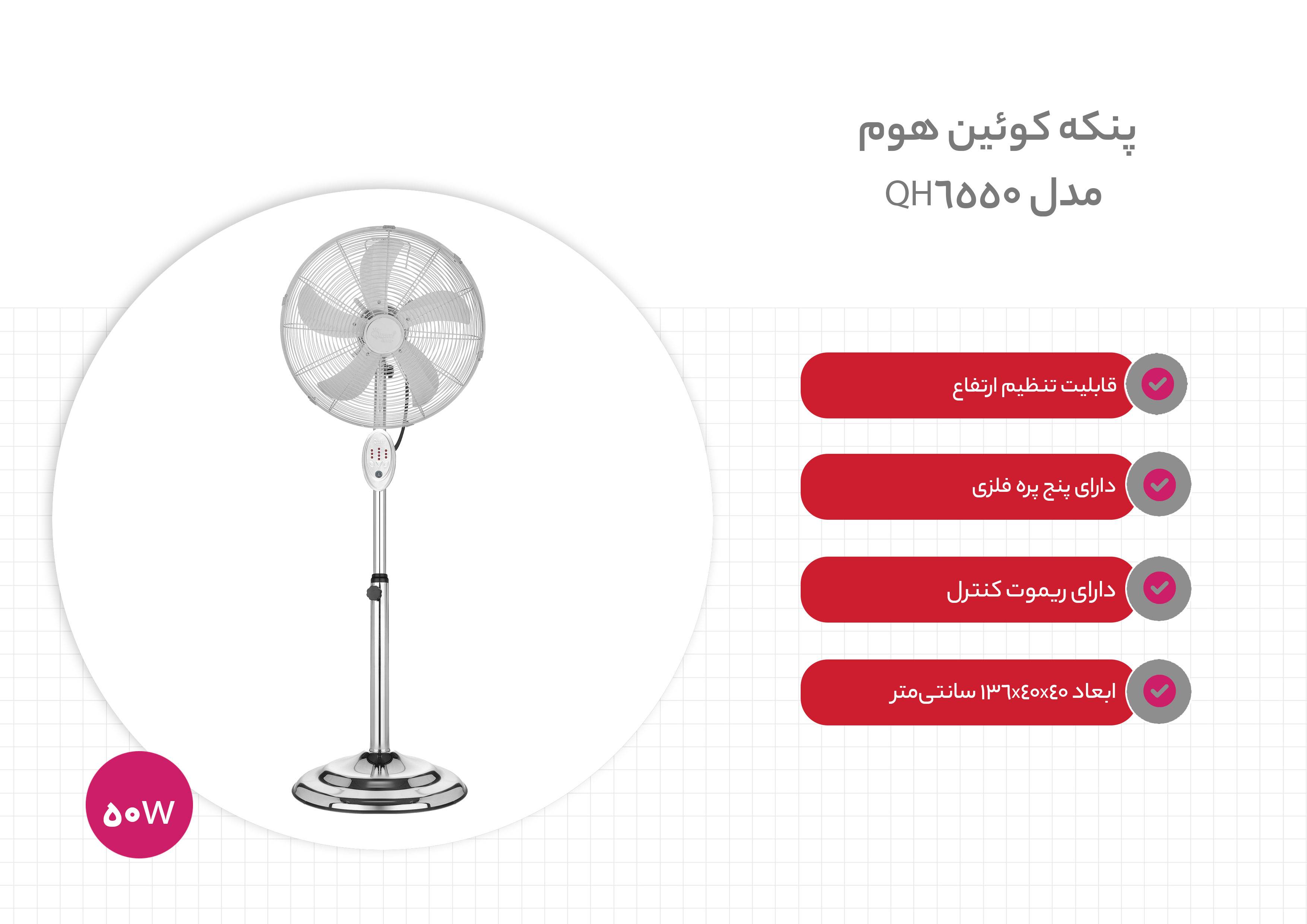 پنکه کوئین هوم مدل QH-6550